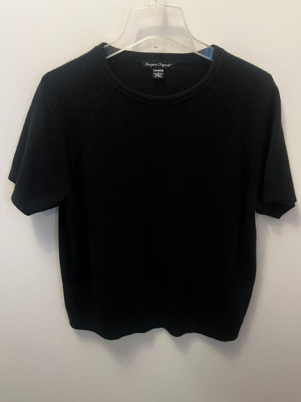 Women's Designer's Originals Luxelon Short Sleeve Sweater, Size L, Black, Ex Con